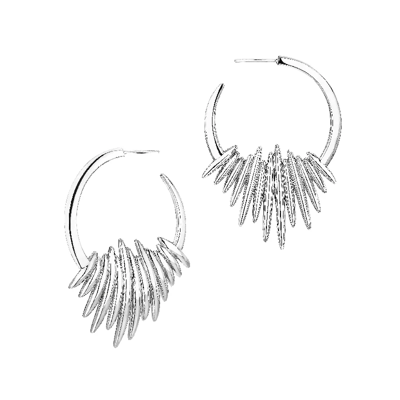 Acrylic Earrings-Acrylic Earrings-Quill Hoop Earrings - Silver