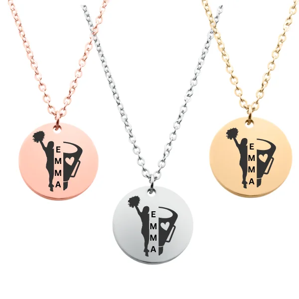 Natural Stone Necklace-Fashion Statement Earrings-Engraved Cheerleader Megaphone Necklace