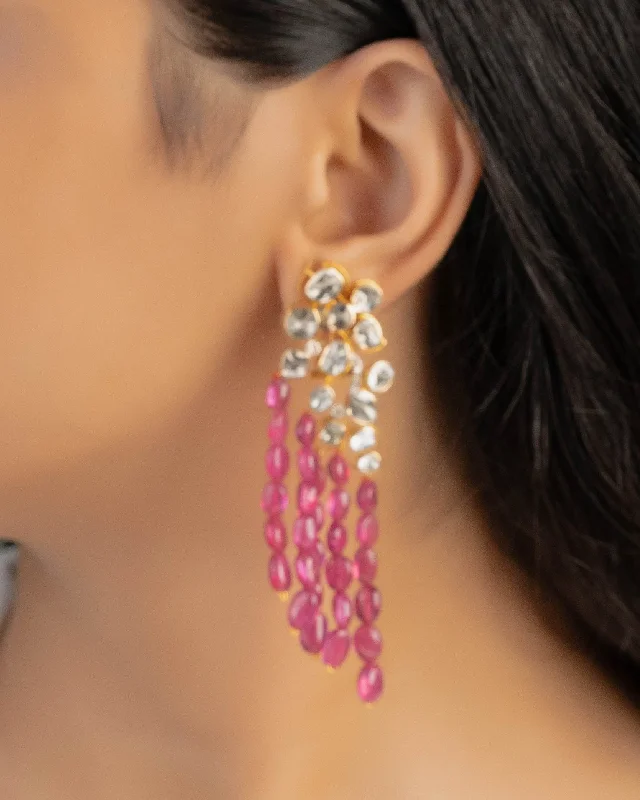 Fashionable Drop Earrings-Fashionable Drop Earrings-Hania Polki And Diamond Long Earrings