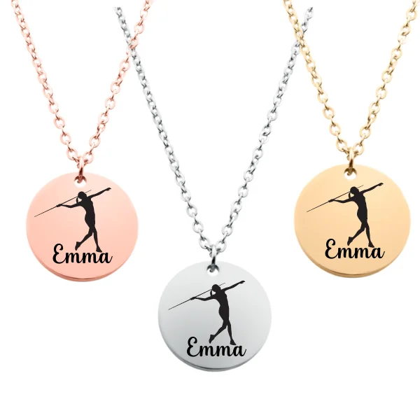 Simple Gold Pendant Necklace-Crystal Dangle Earrings-Engraved Javelin Track And Field Necklace