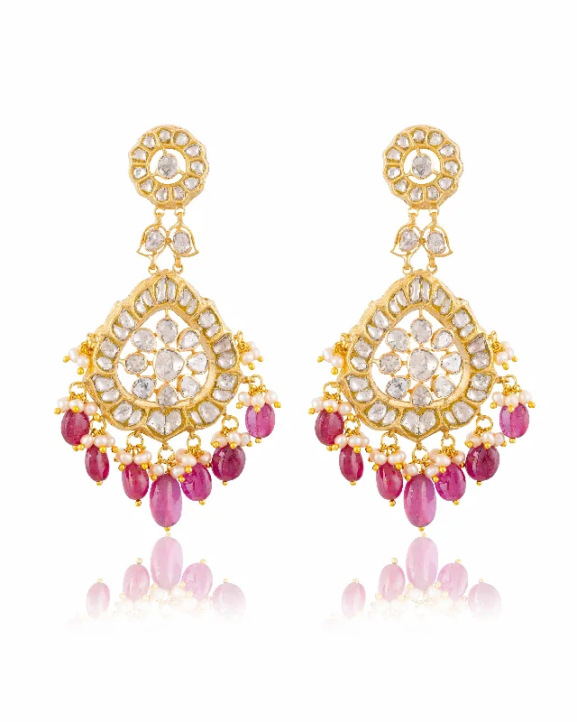 Luxurious Drop Earrings-Luxurious Drop Earrings-Sanchi Polki Long Earrings