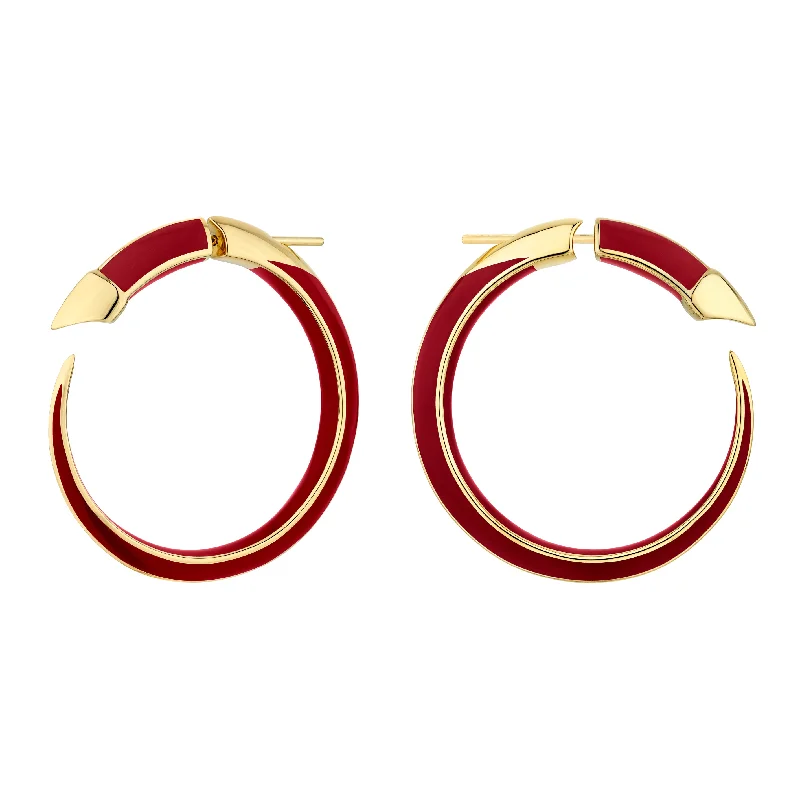 Statement Earrings for Evening-Statement Earrings for Evening-Sabre Solis Hoop Earrings - Yellow Gold Vermeil & Sienna Ceramic