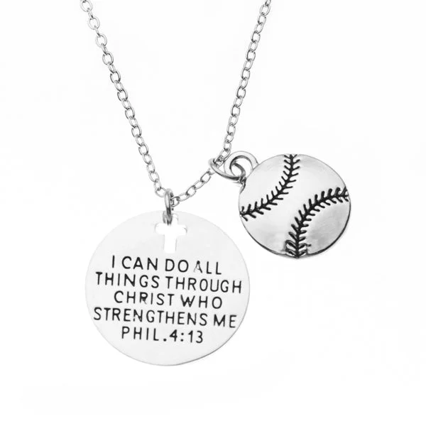 Women’s Chain Necklace-Gemstone Drop Earrings-Softball Necklace, Faith I Can Do All Things Through Christ Who Strengthens Me Phil. 4:13