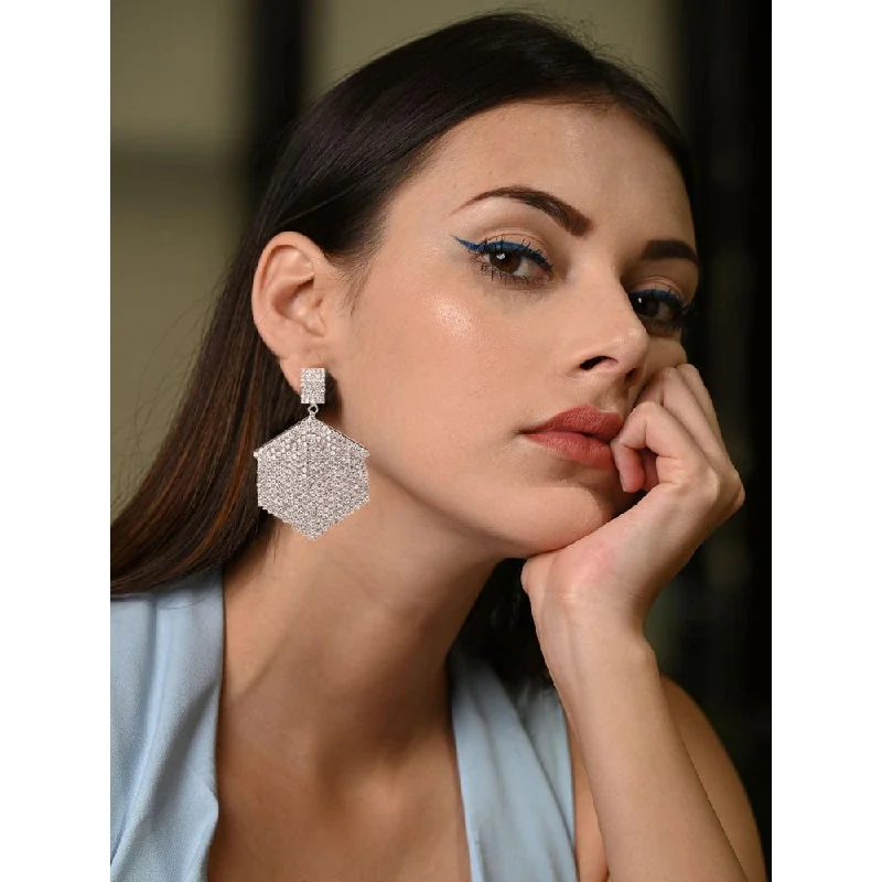 Crystal Drop Earrings-Crystal Drop Earrings-Odette Women Silver Rhinestones Earrings