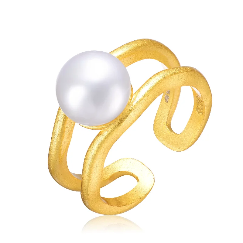 Custom Diamond Ring-Trendy Earrings for Young Women-Delphine Modernist Golden Pearl Ring