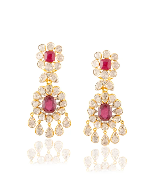 Abstract Earrings-Abstract Earrings-Aradhana Polki And Diamond Long Earrings