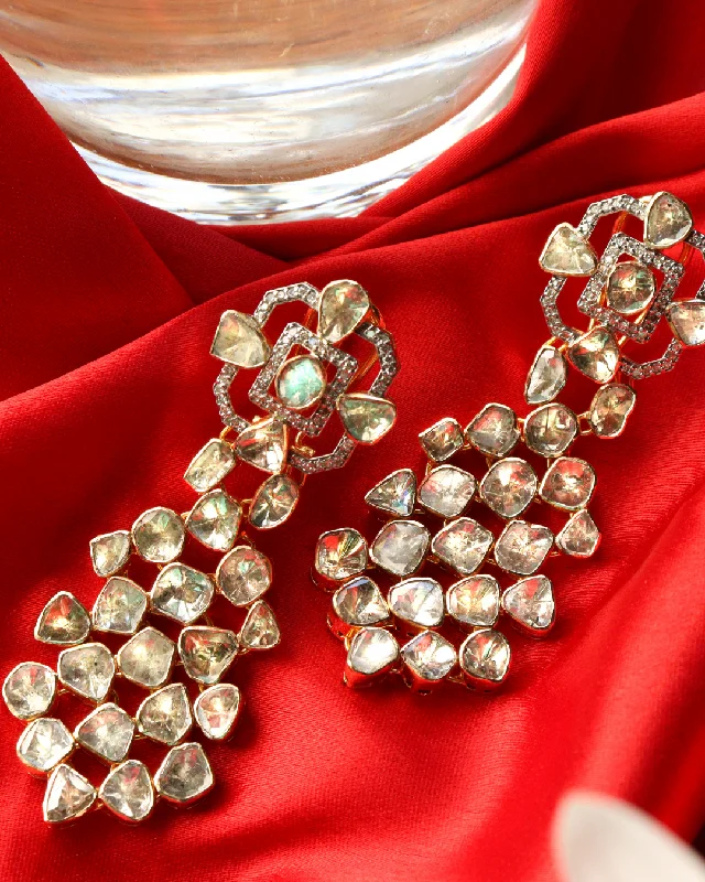 Party Earrings-Party Earrings-Ziya Polki And Diamond Long Earrings