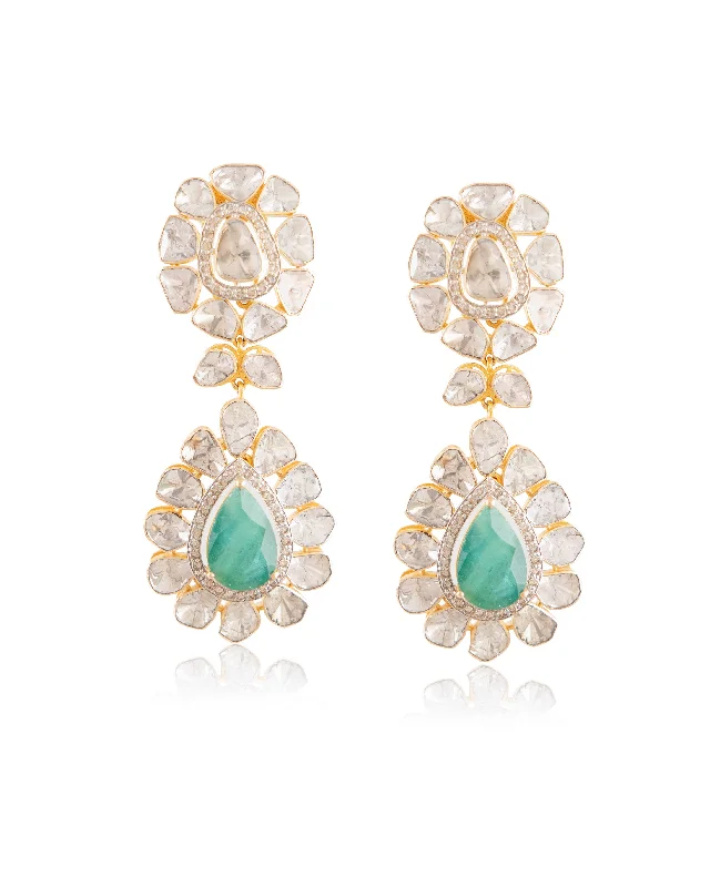 Crystal Hoops Earrings-Crystal Hoops Earrings-Kaveri Polki And Diamond Long Earrings