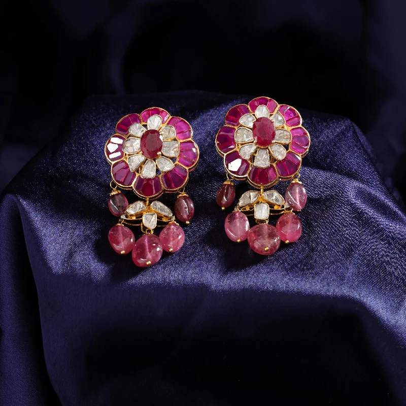 Vintage Drop Earrings-Vintage Drop Earrings-Sadia Polki And Diamond Long Earrings