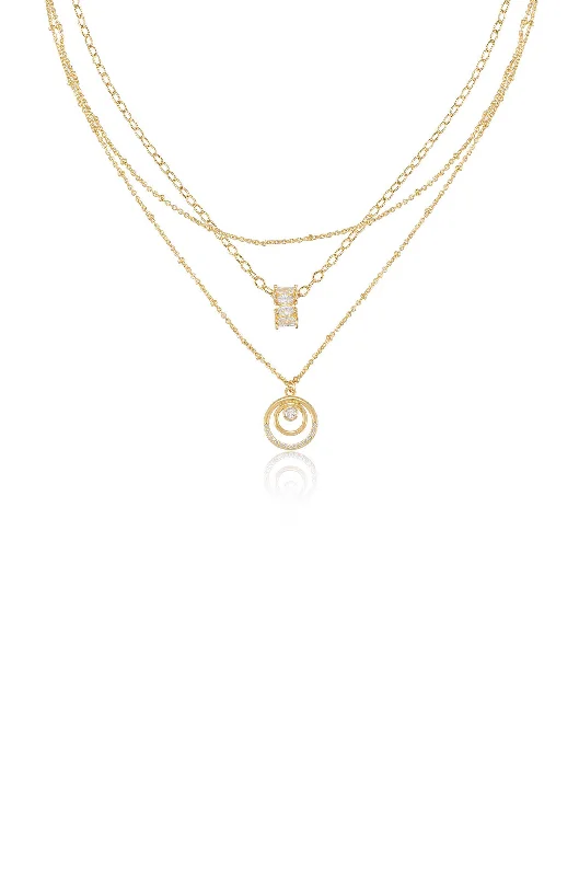 Opal Necklace for Women-Luxury Gold Earrings-Circles of Dainty Crystal Necklace Set