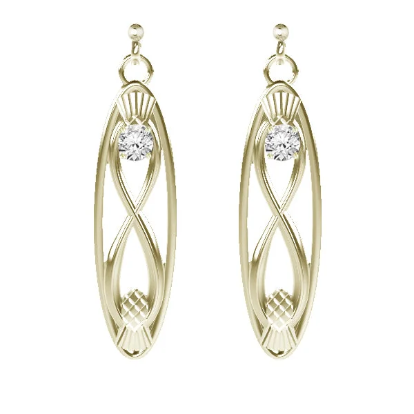 Large Statement Earrings-Large Statement Earrings-CELTIC INFINITY THISTLE LONG OVAL DIAMOND EARRINGS