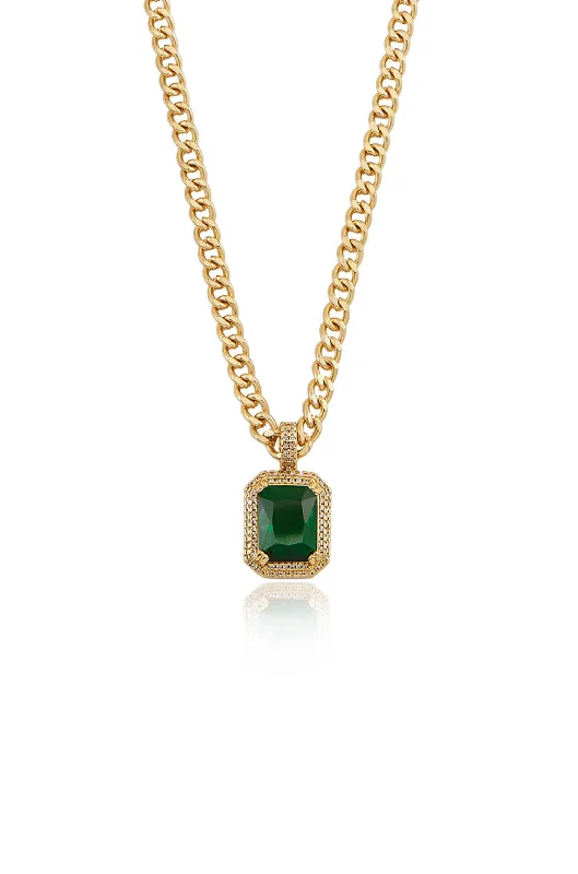 Gold Necklace for Everyday Wear-Lightweight Stud Earrings-Emerald Stone Pendant Link Necklace