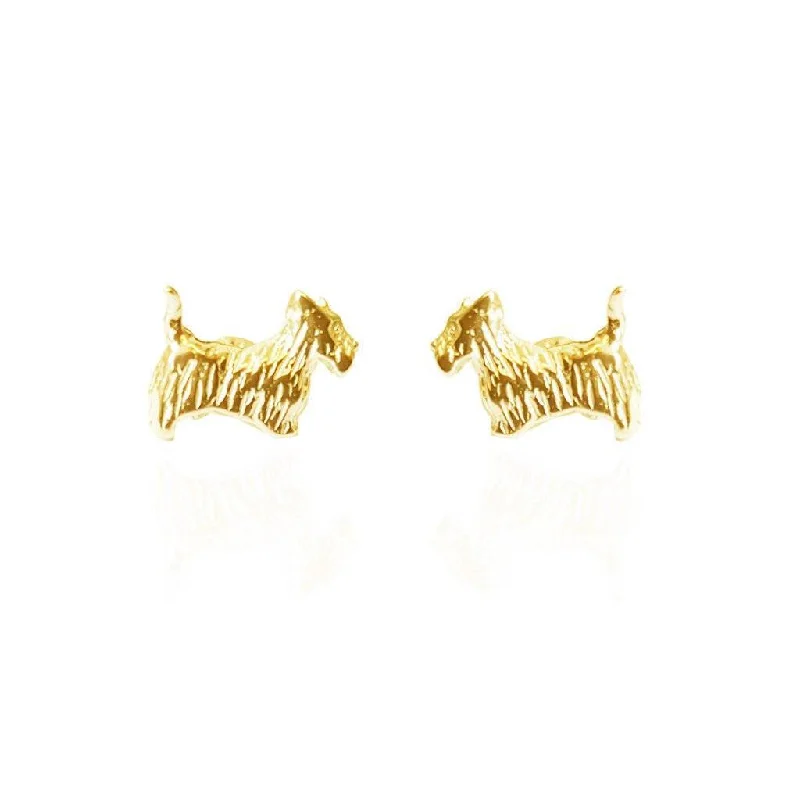 Dangle Earrings for Party-Dangle Earrings for Party-Small Scottie Dog Studs in Yellow Gold Vermeil