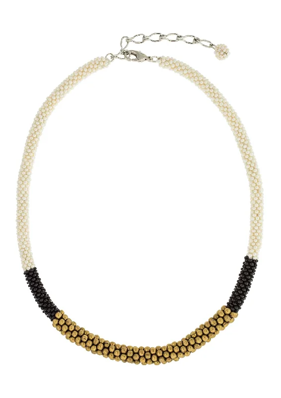 Statement Beaded Necklace-Artistic Drop Earrings-<br>The Golden Division Necklace <br> Cream