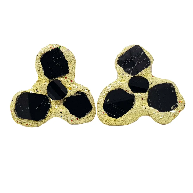 Unique Stud Earrings-Unique Stud Earrings-PALE YELLOW & BLACK TREBOL "HIVE" CLIP-ON EARRINGS, 2006