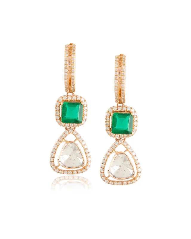 Oversized Earrings-Oversized Earrings-Niha Polki And Diamond Long Earrings