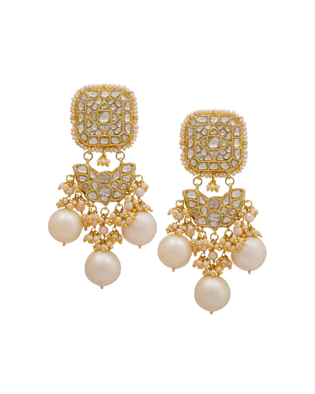 Luxury Gold Drop Earrings-Luxury Gold Drop Earrings-Rukshana Polki Long Earrings