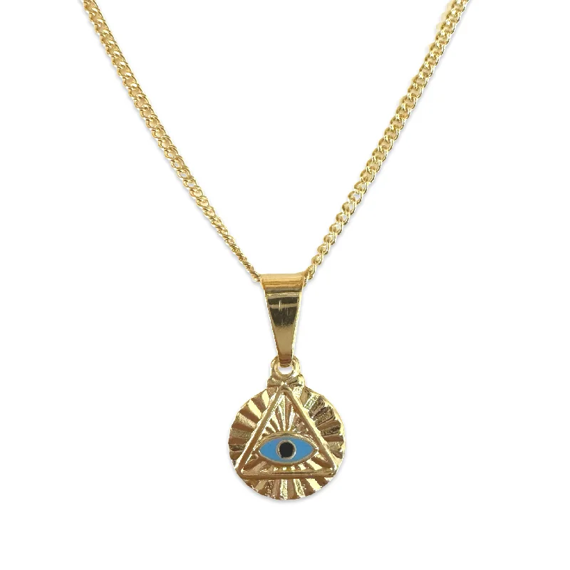 Retro Gold Necklace-Retro Dangle Earrings-Gold Filled Triangle Evil Eye Round Necklace