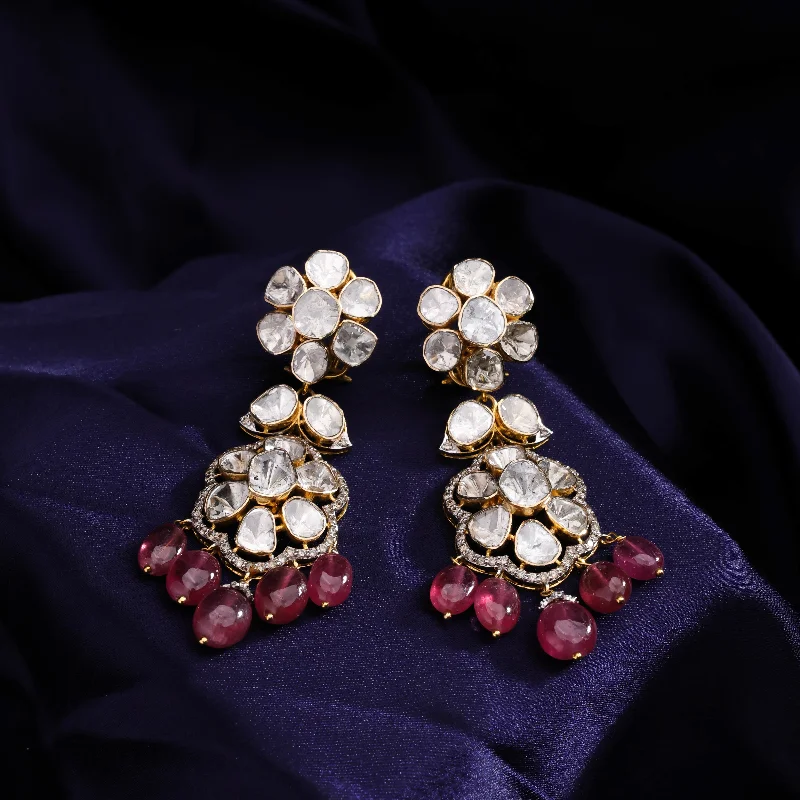 Multi-Colored Earrings-Multi-Colored Earrings-Mruti Polki And Diamond Long Earrings