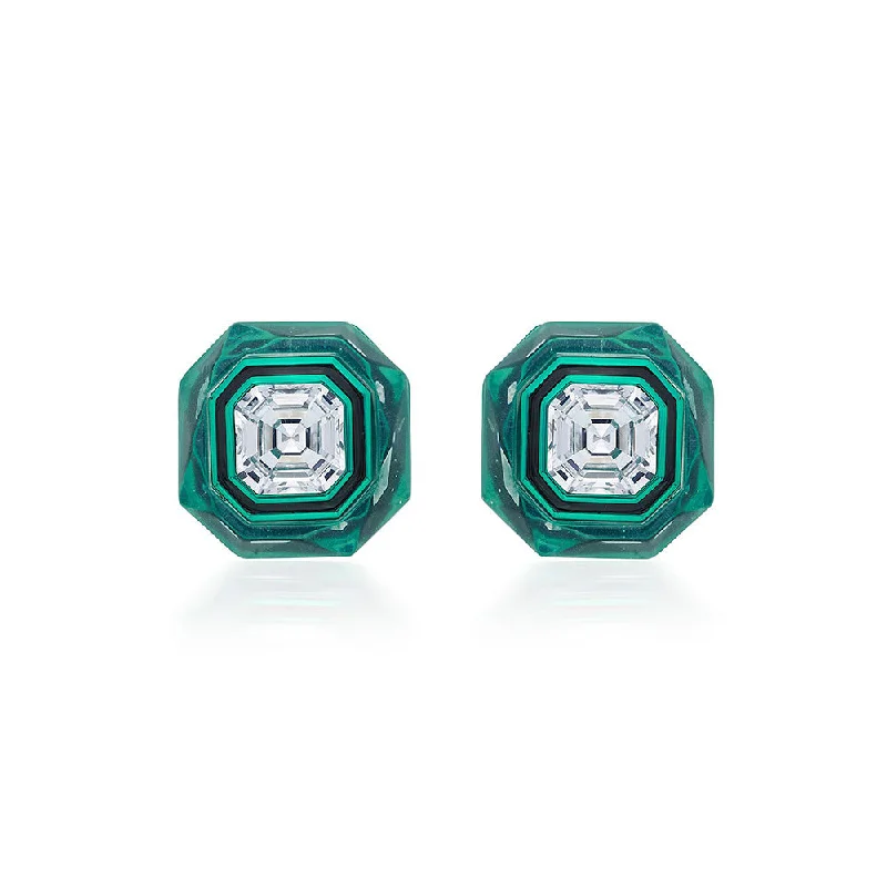 Stud Earrings for Women-Stud Earrings for Women-Isharya B Dazzle Infinity Cut Green Crystal Studs In Coloured Plating