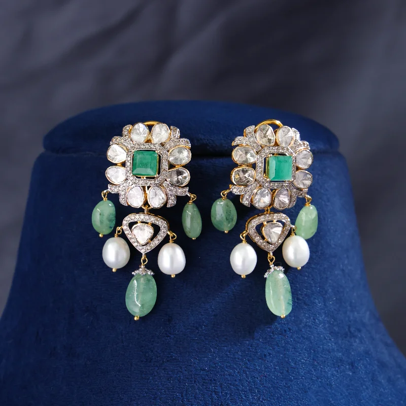 Chandelier Earrings-Chandelier Earrings-Limsha Polki And Diamond Long Earrings