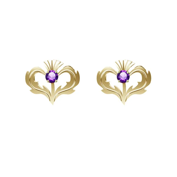 Lightweight Earrings-Lightweight Earrings-GOLD THISTLE EARRINGS WITH AMETHYST