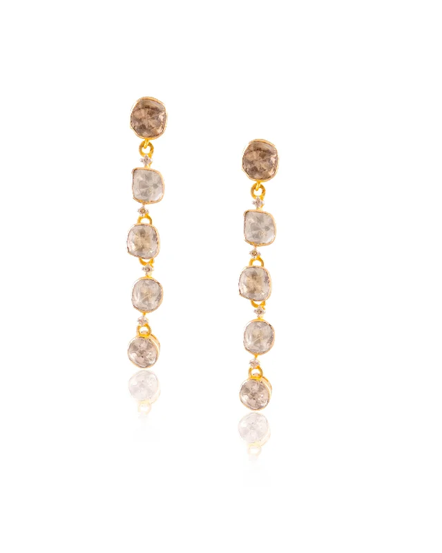 Oversized Earrings-Oversized Earrings-Aria Polki And Diamond Long Earrings