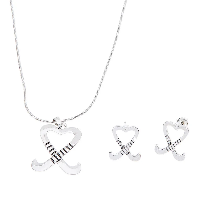 Simple Choker Necklace-Luxury Crystal Earrings-Field Hockey Heart Stick Earrings & Necklace