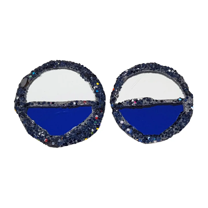 Statement Earrings for Women-Statement Earrings for Women-BLUE HALF-MOON CLIP-ON EARRINGS