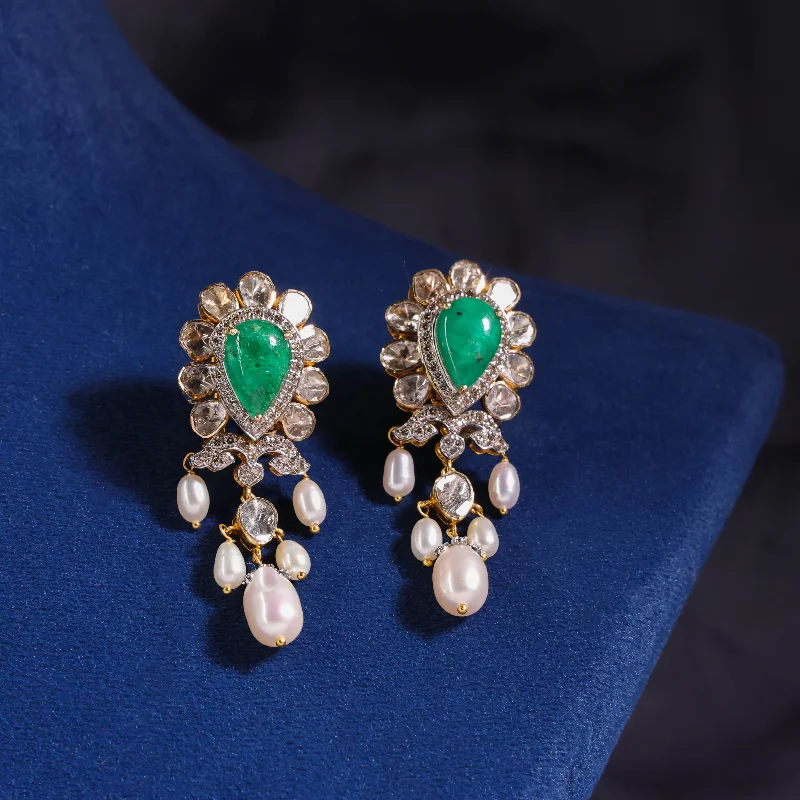 Women’s Fashion Earrings-Women’s Fashion Earrings-Mishti Polki And Diamond Long Earrings