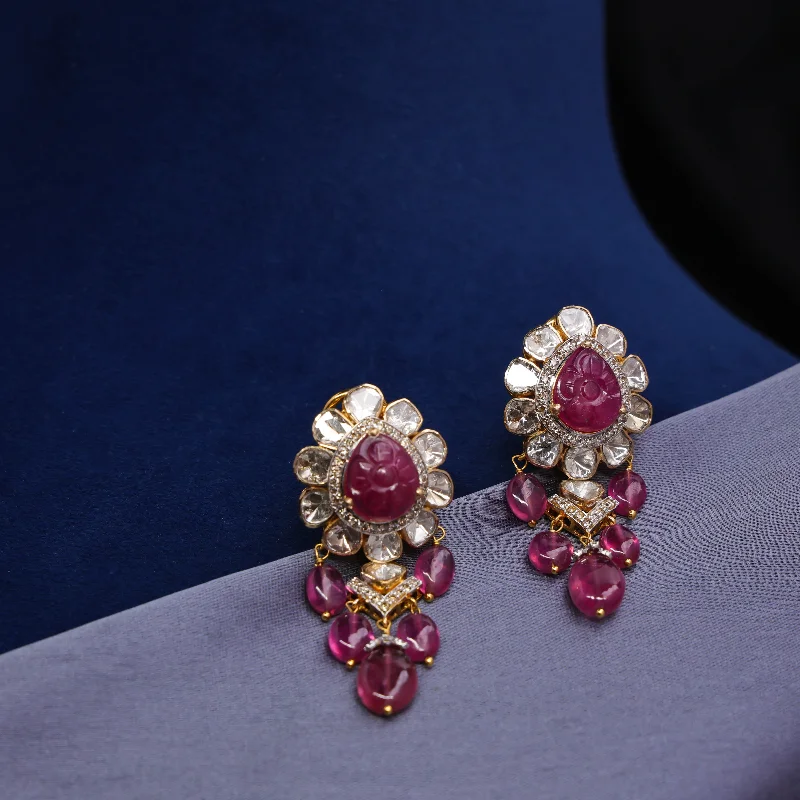 Luxury Crystal Earrings-Luxury Crystal Earrings-Pranjal Polki And Diamond Long Earrings