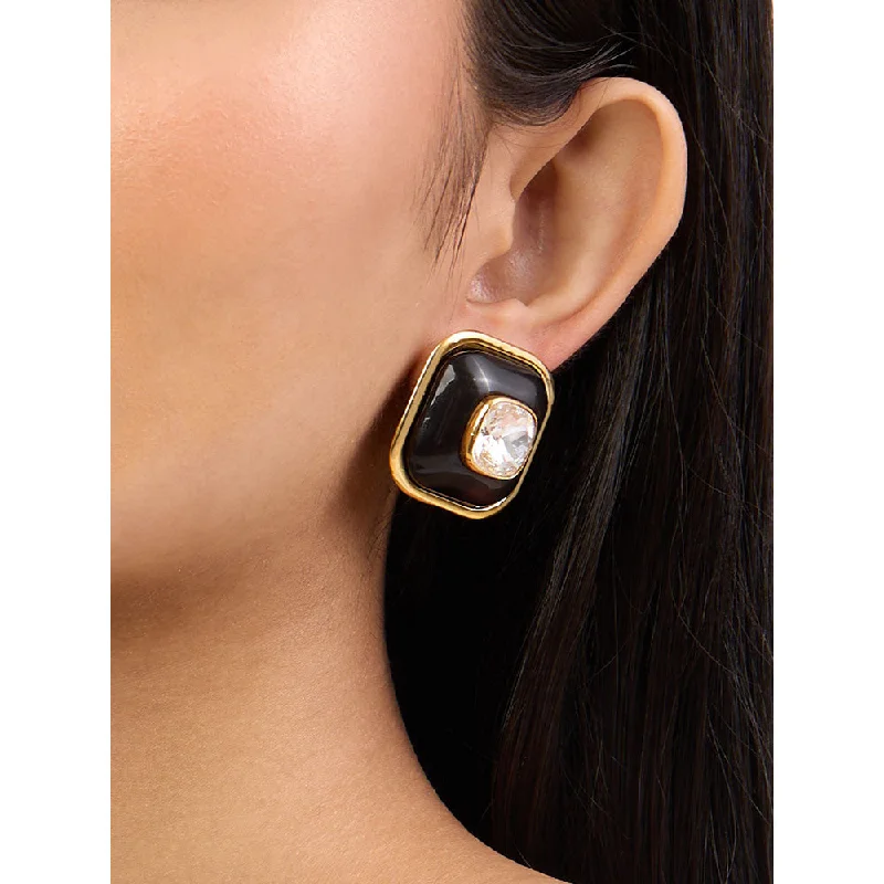 Small Hoop Earrings for Women-Small Hoop Earrings for Women-Isharya Black Resin Crystal in 18Kt Gold Plated Earrings