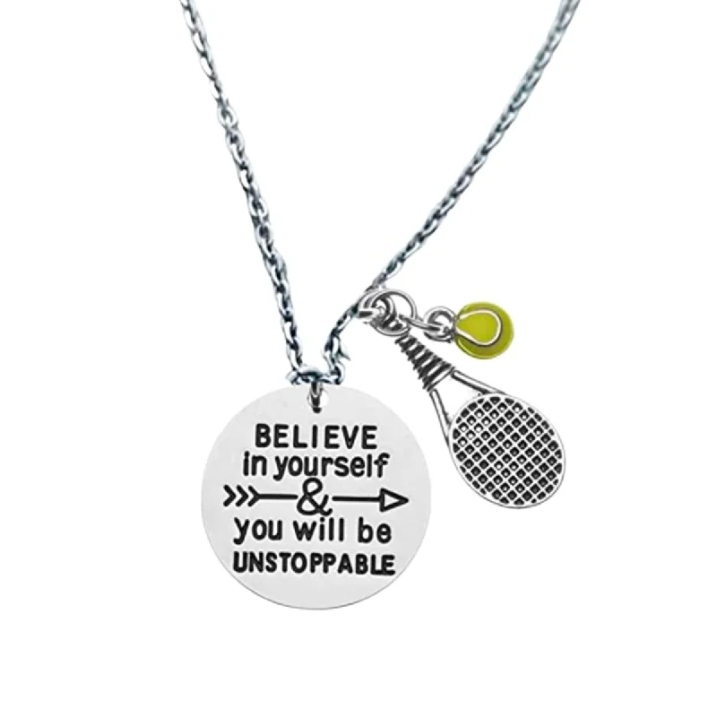 Large Silver Pendant Necklace-Dangle Earrings for Party-Tennis Necklace- Believe In Yourself and You Will Be Unstoppable