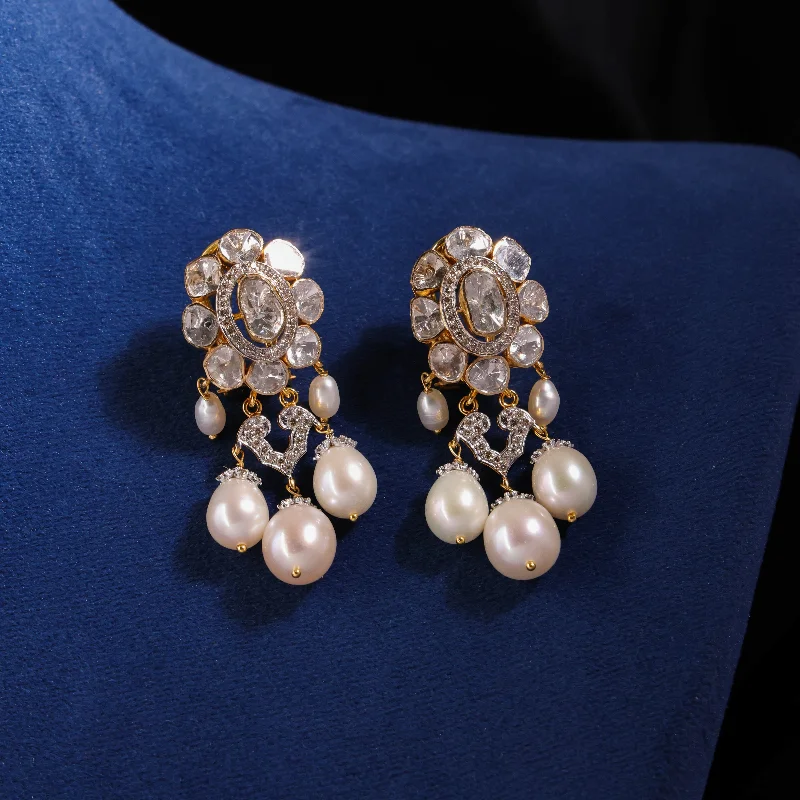 Casual Drop Earrings-Casual Drop Earrings-Zeenat Polki And Diamond Long Earrings