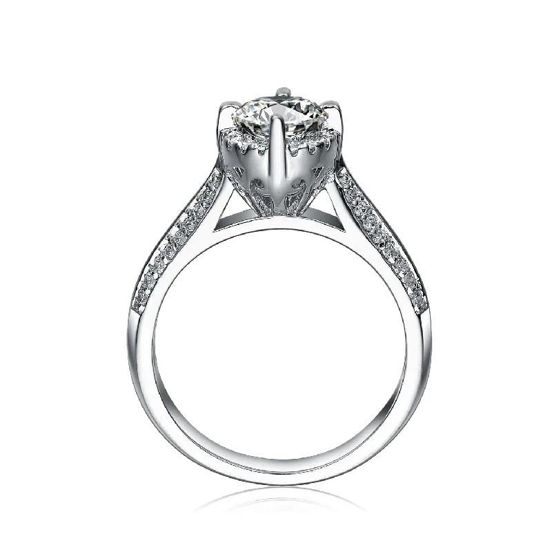 Engagement Ring with Halo-Luxury Crystal Earrings-Marie Classic Regal Solitaire Ring