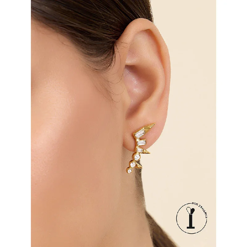 Silver Teardrop Earrings-Silver Teardrop Earrings-Isharya Spiked Rock Drops In 18Kt Gold Plated