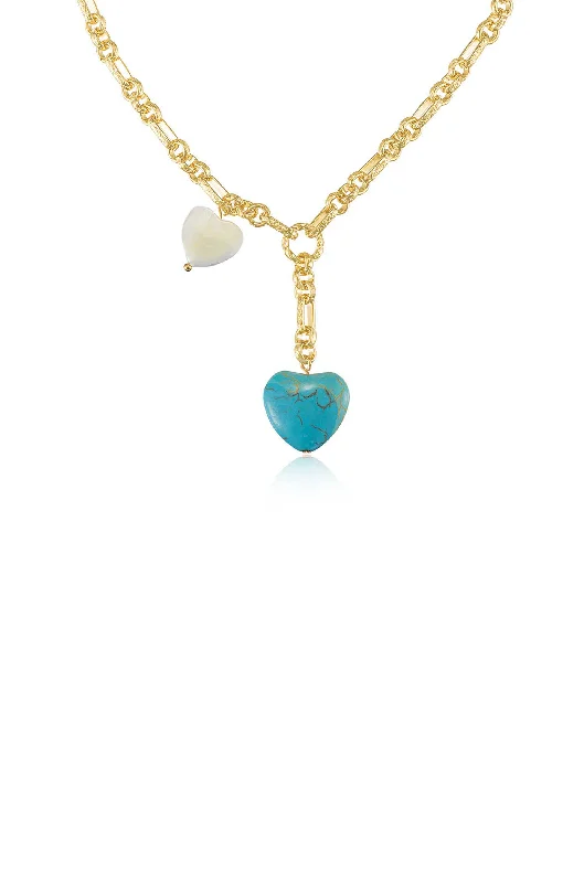 Custom Name Necklace for Gift-Abstract Shape Earrings-Turquoise and Pearl Hearts Lariat