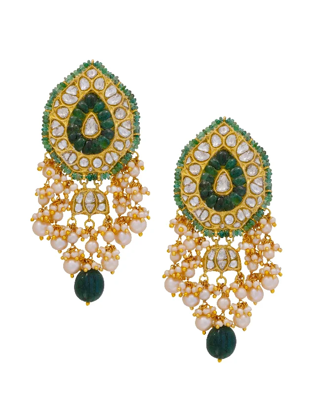 Large Gem Earrings-Large Gem Earrings-Chitra Polki Long Earrings