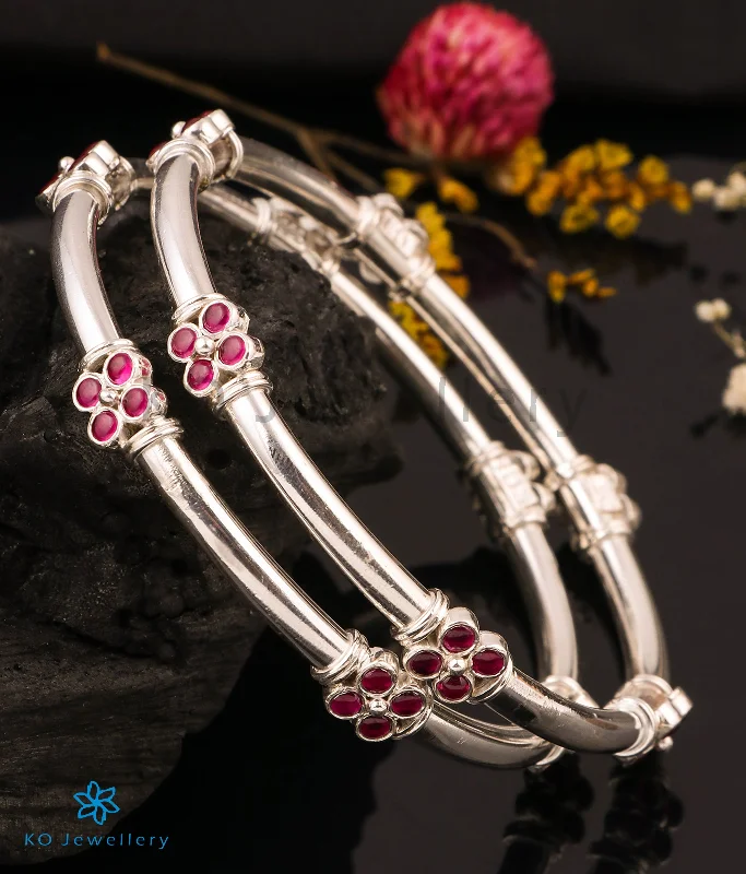 Engraved Friendship Bracelet-Red Gem Earrings-The Pratham Silver Bangle (Oxidised/Size 2.2/2.4/2.6/2.8)