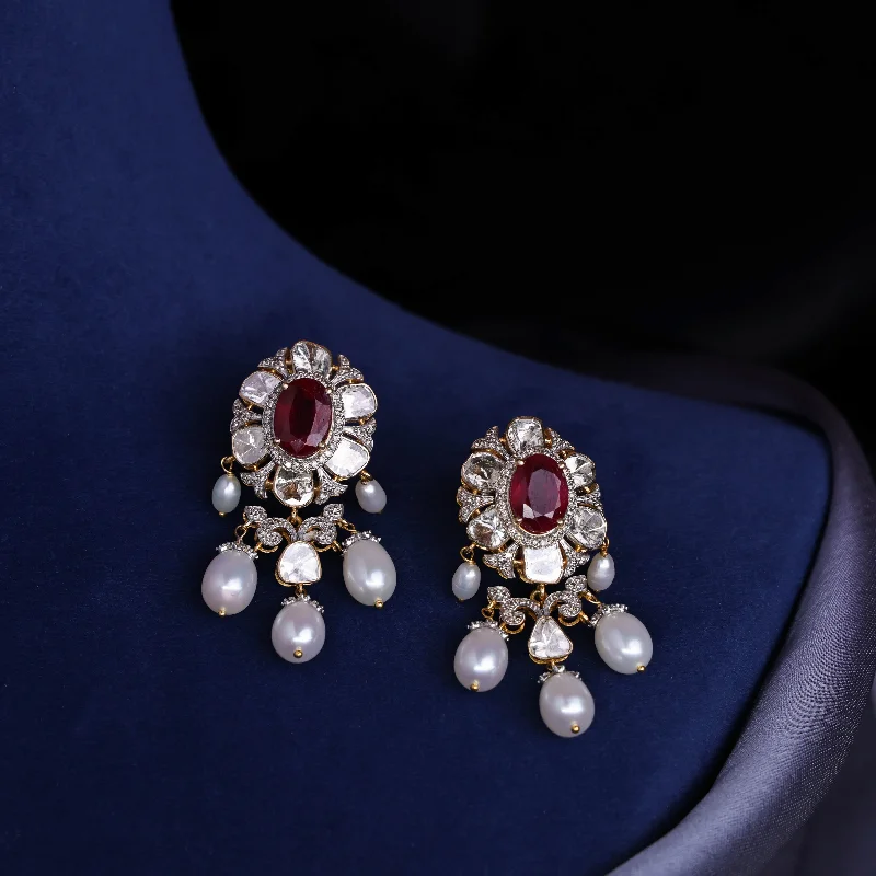 Unique Stud Earrings-Unique Stud Earrings-Charita Polki And Diamond Long Earrings