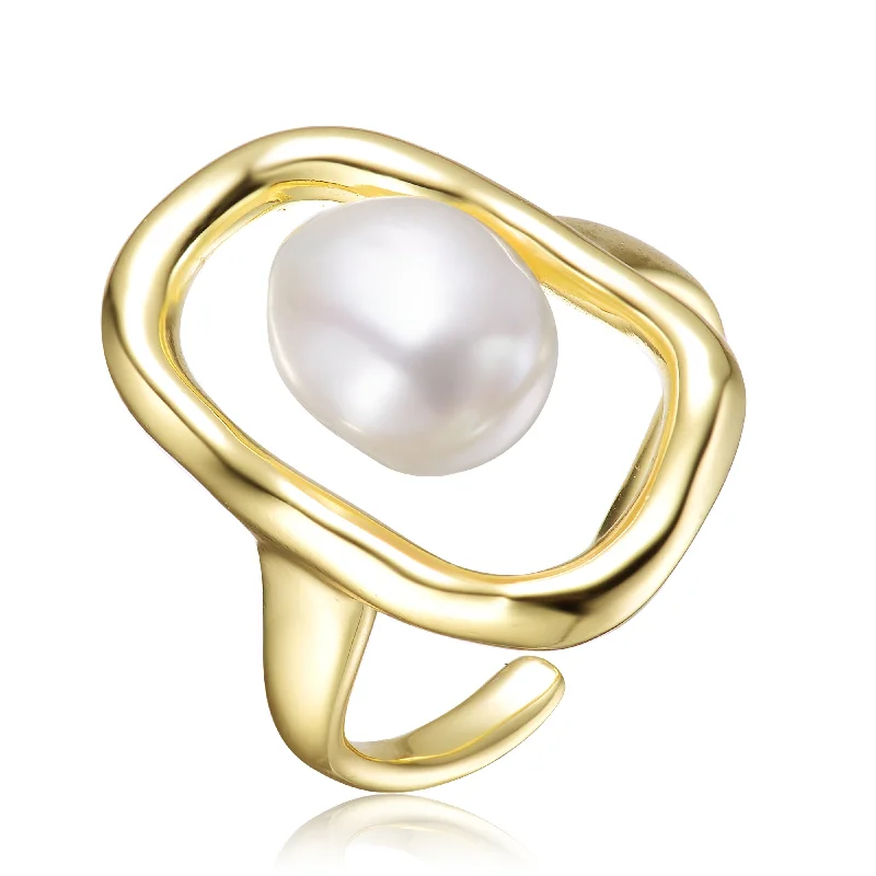 Simple Diamond Band-Large Pearl Earrings-Brigitte Boho Halo Pearl Ring