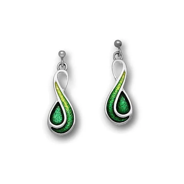 Chic Dangle Earrings-Chic Dangle Earrings-Green Swirl Enamelled Drop Earrings