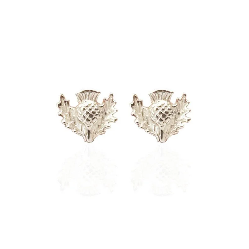 Bridal Earrings with Diamonds-Bridal Earrings with Diamonds-Small Thistle Studs in Silver