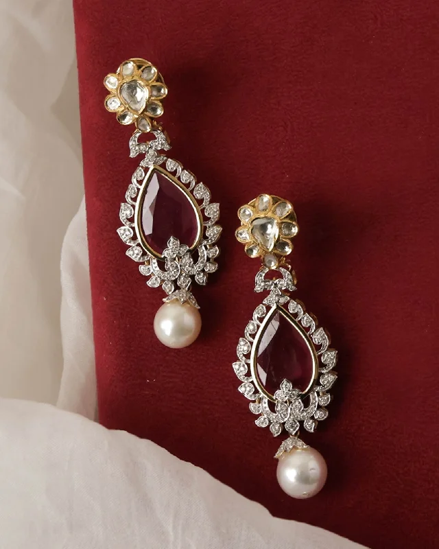 Antique Style Earrings-Antique Style Earrings-Abigail Jadau Polki And Diamond Long Earrings