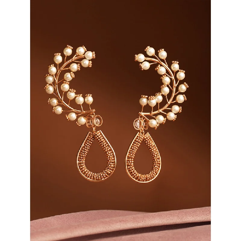 Luxury Gold Drop Earrings-Luxury Gold Drop Earrings-Suhani Pittie High Noon Pearl Drop Earrings