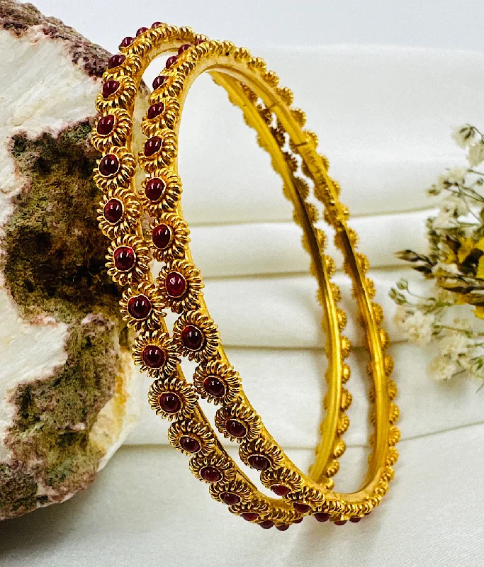 Minimalist Gold Bracelet-Gold Plated Earrings-The Sahitya Silver Kemp Bangle (Red/Size/2.2/2.4/2.8)