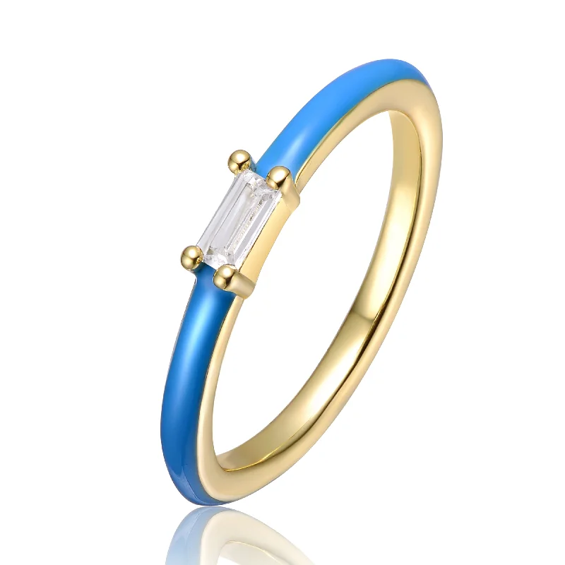 Thin Gold Ring for Women-Glamorous Stud Earrings-Coralie Blue Enamel Stacking Ring