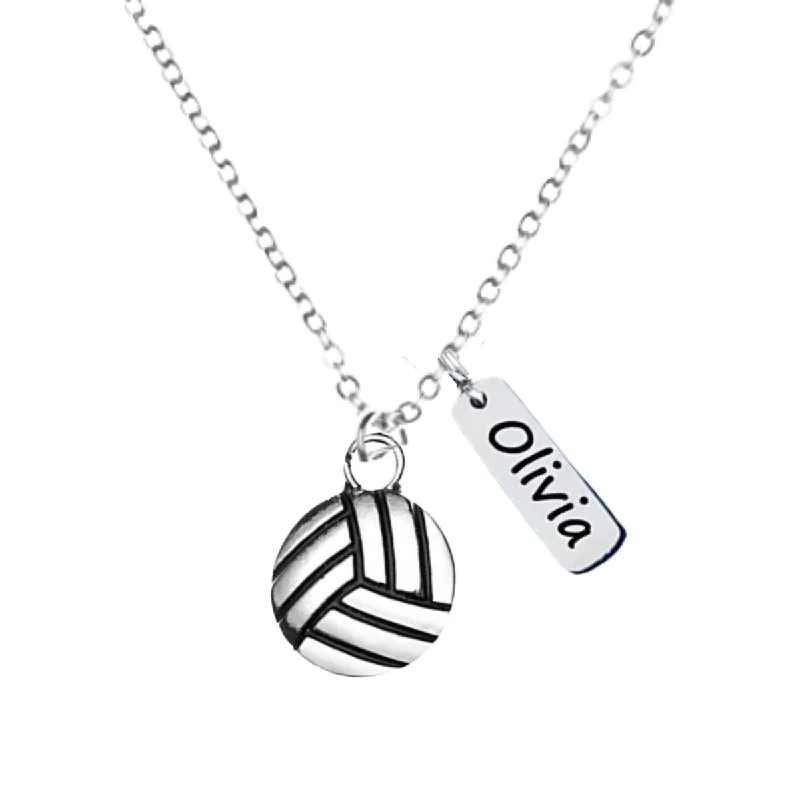 Custom Infinity Necklace-Gemstone Stud Earrings for Women-Personalized Engraved Volleyball Tag Charm Necklace