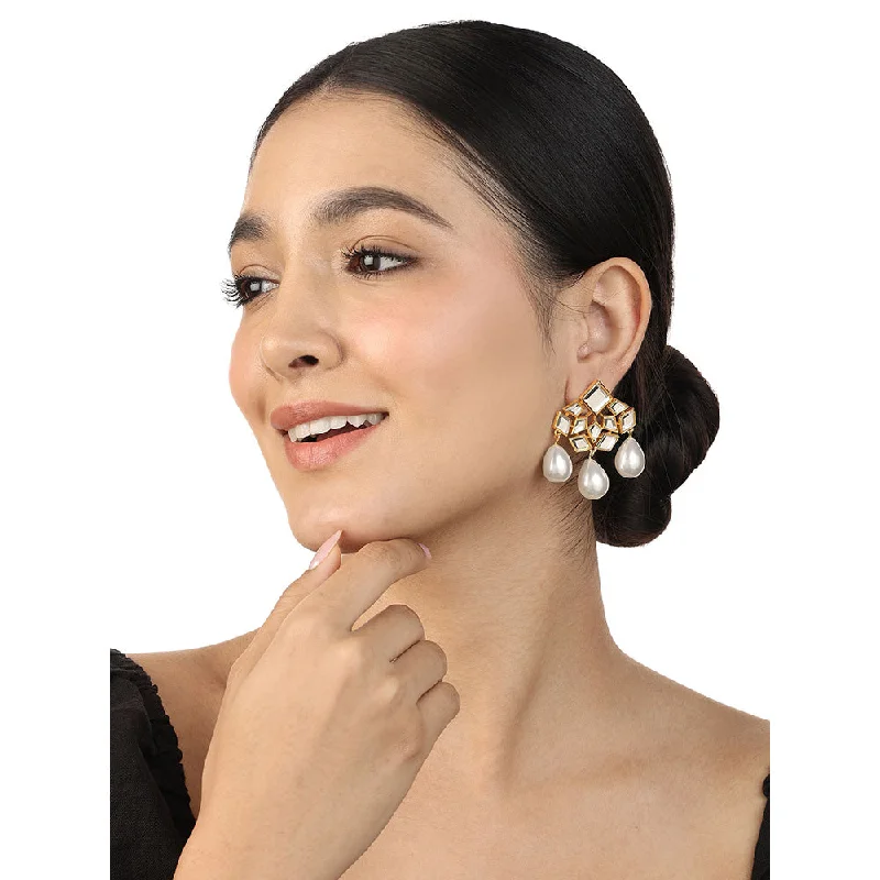 Minimalist Drop Earrings-Minimalist Drop Earrings-Isharya Flor Pearl Trio Earrings In 18Kt Gold Plated