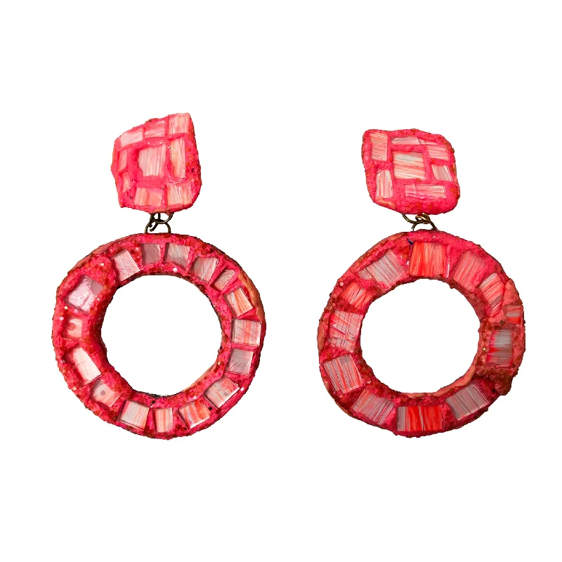 Sweetheart Earrings-Sweetheart Earrings-NEON PINK CLIP-ON HOOP EARRINGS, 2004